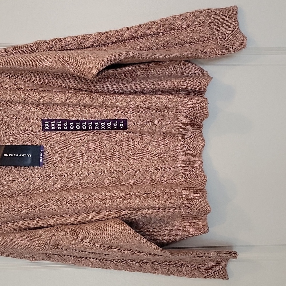 Lucky Brand Longsleeve Cableknit Sweater In Pink/Gold Threads XXL NWT - Picture 6 of 9